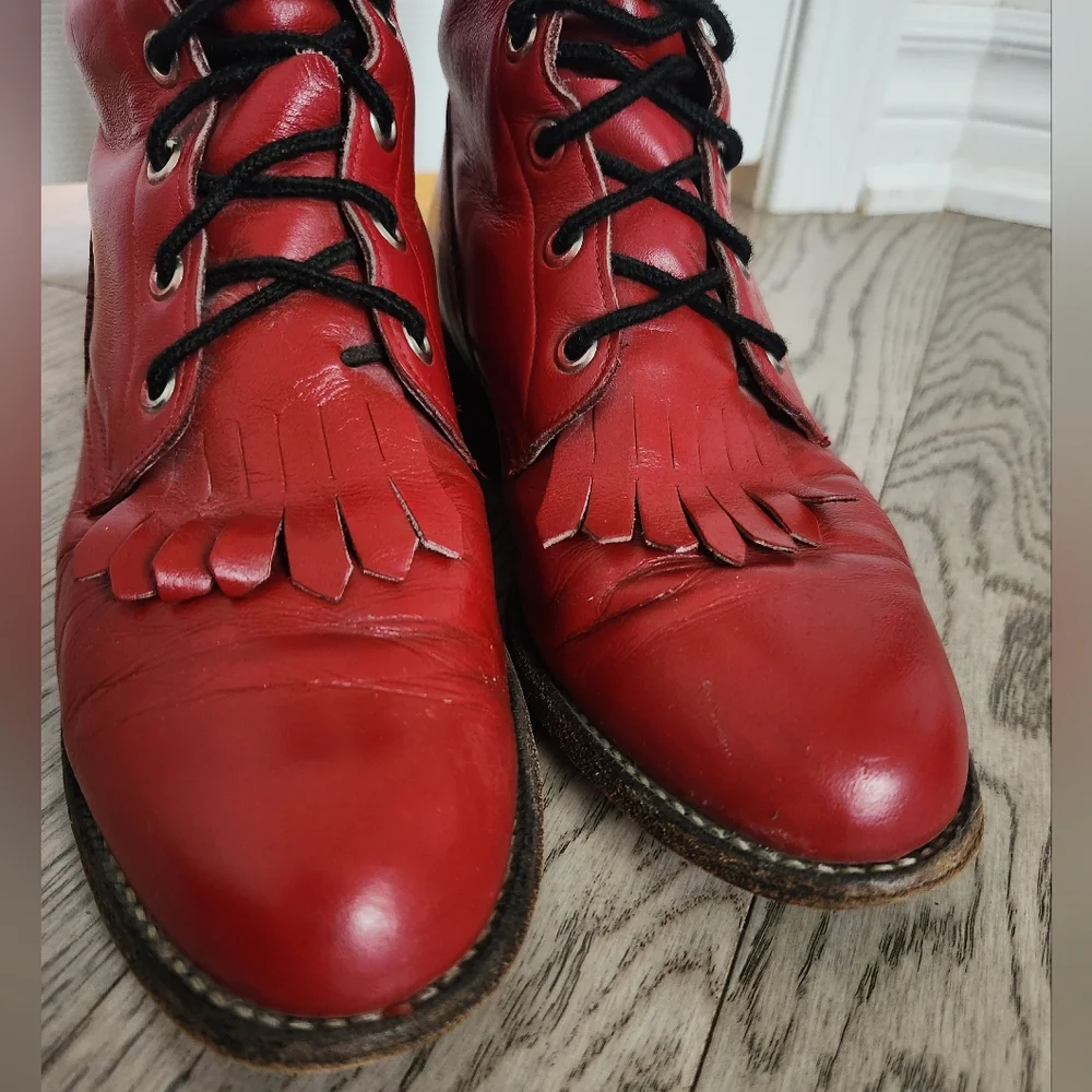 Vintage Justin Lace-Up Red Roper Boots Size 6.5C - Picture 2 of 8